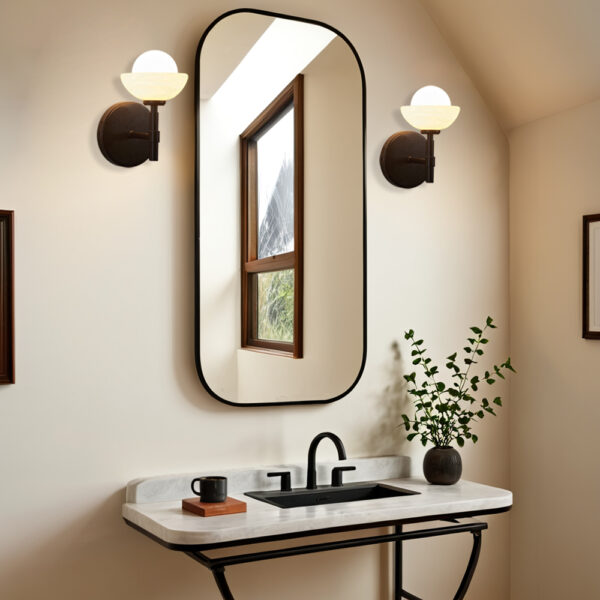 Alabaster Glow Hand-Carved Bathroom Sconce - Image 8