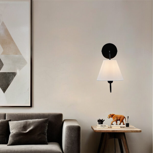 Midcentury Linen Shade Single Swoop Sconce - Image 19