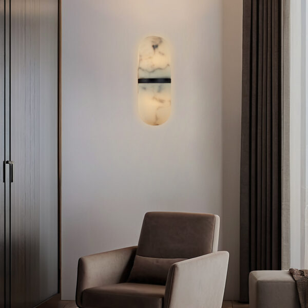 Modern Alabaster-Style Resin Wall Sconce with Metal Frame - Image 18