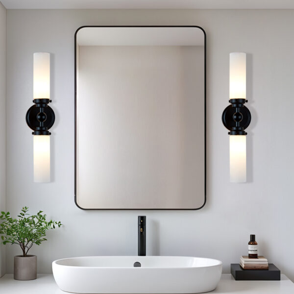 Milk Glass Double Tube Sconce Vanity Light - Image 27
