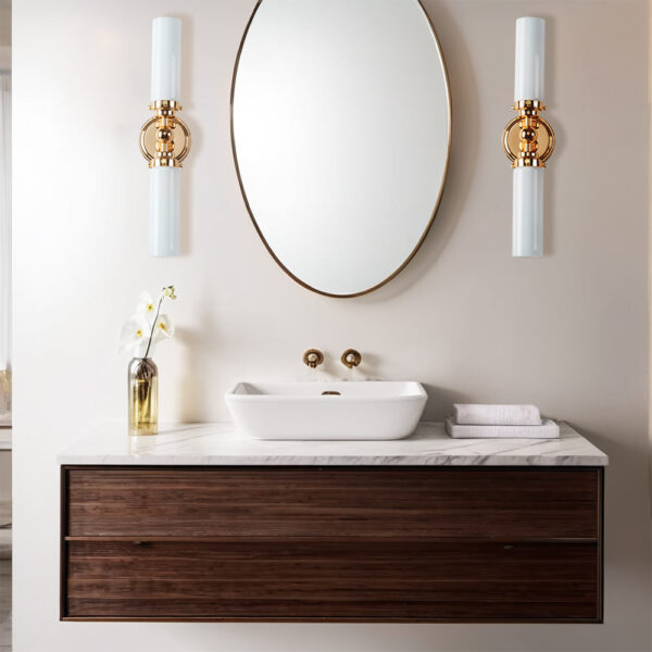Milk Glass Double Tube Sconce Vanity Light - Image 12