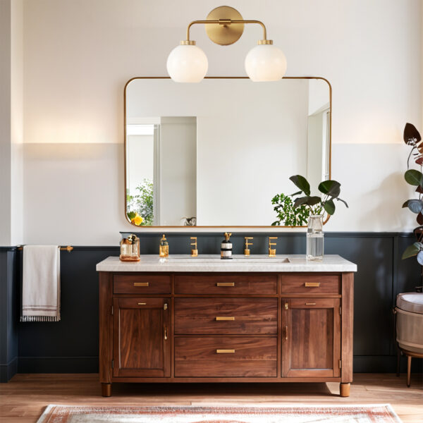 Globe Shade Matte Finish with Brass Accents Double Light Sconce - Image 35
