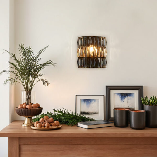 Antique Bronze Finish Crystal Sconce - Image 10