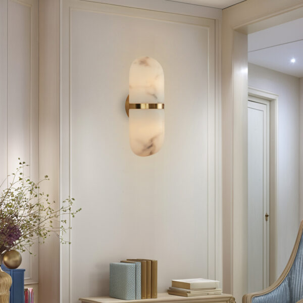 Modern Alabaster-Style Resin Wall Sconce with Metal Frame - Image 7