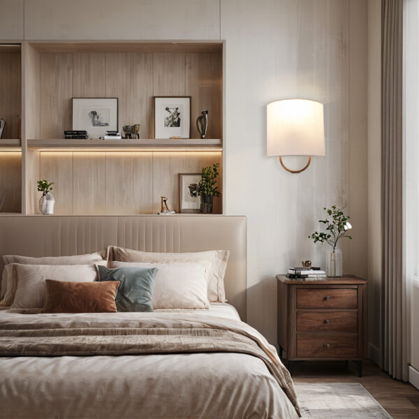 Iron Sconce with Demi-Lune Linen Shade - Image 9