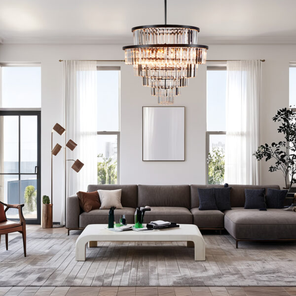 Crystal Elegance Vintage Brass Living Room Chandelier - Image 10