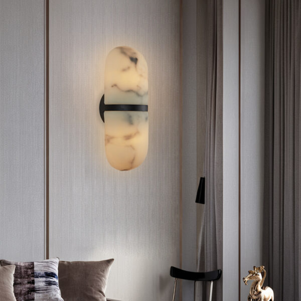 Modern Alabaster-Style Resin Wall Sconce with Metal Frame - Image 19
