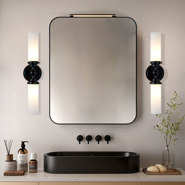 Milk Glass Double Tube Sconce Vanity Light - Image 28