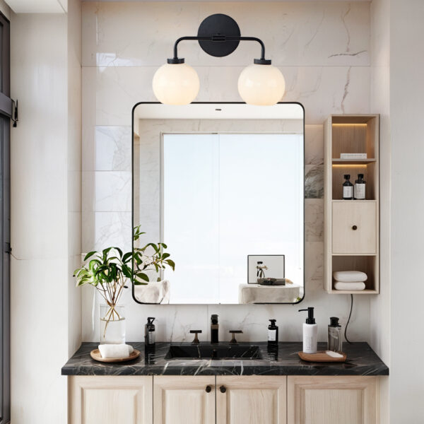 Globe Shade Matte Finish with Brass Accents Double Light Sconce - Image 10