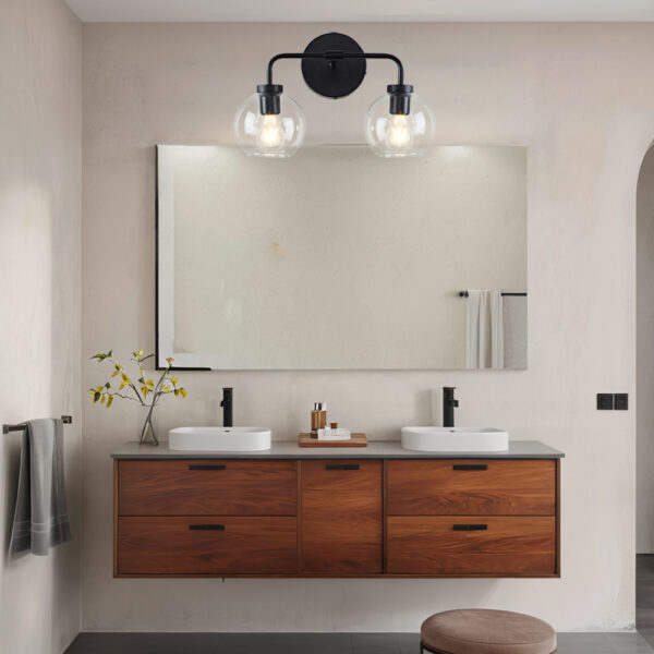 Globe Shade Matte Finish with Brass Accents Double Light Sconce - Image 23