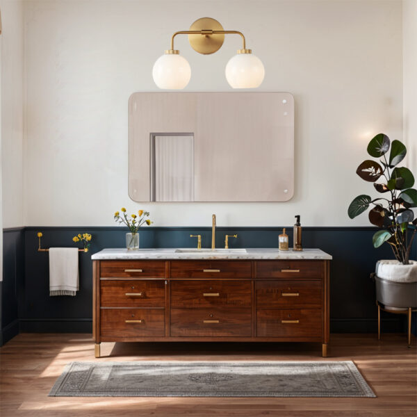 Globe Shade Matte Finish with Brass Accents Double Light Sconce - Image 36