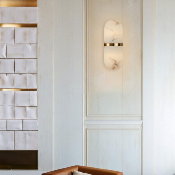 Modern Alabaster-Style Resin Wall Sconce with Metal Frame - Image 5