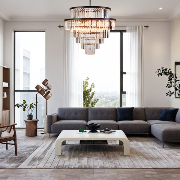 Crystal Elegance Vintage Brass Living Room Chandelier - Image 11