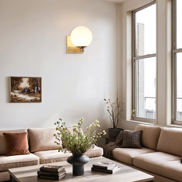 Globe Shade Matte Finish with Brass Accents Single Light Sconce - Image 31