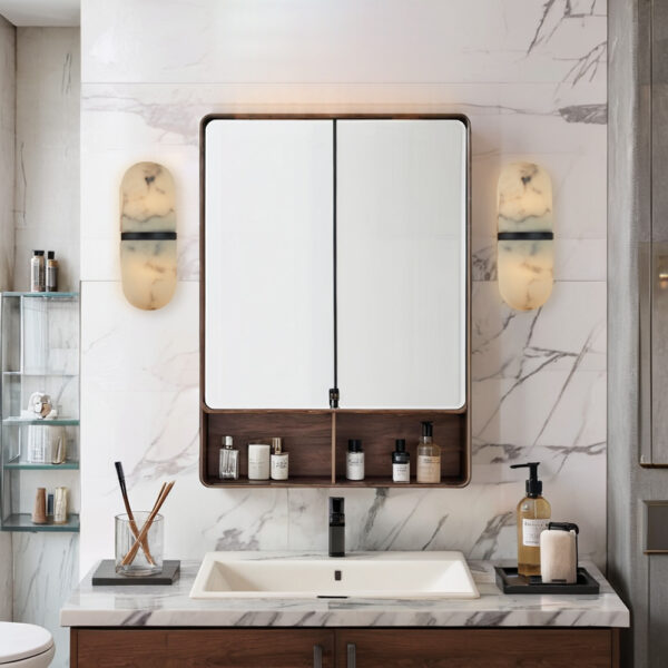 Modern Alabaster-Style Resin Wall Sconce with Metal Frame - Image 22