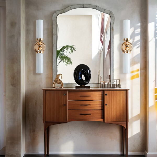 Milk Glass Double Tube Sconce Vanity Light - Image 14