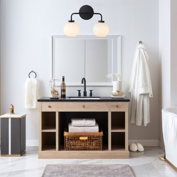 Globe Shade Matte Finish with Brass Accents Double Light Sconce - Image 11