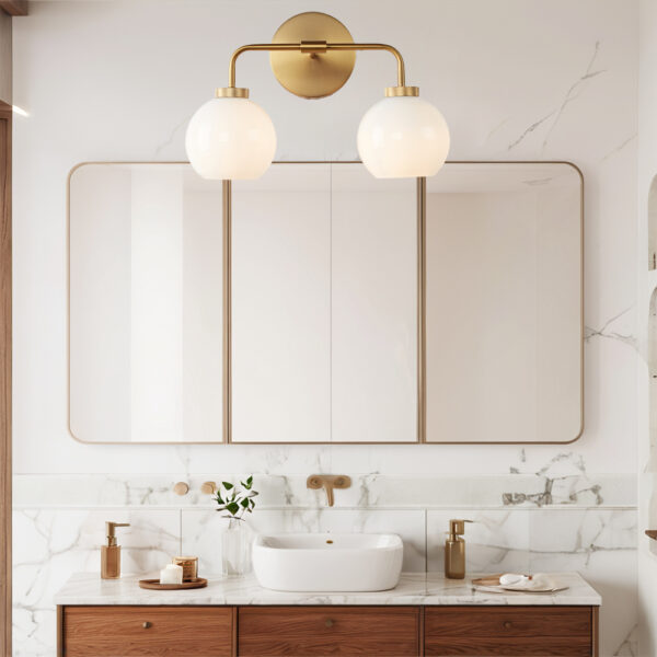 Globe Shade Matte Finish with Brass Accents Double Light Sconce - Image 37