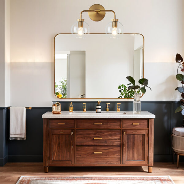 Globe Shade Matte Finish with Brass Accents Double Light Sconce - Image 50