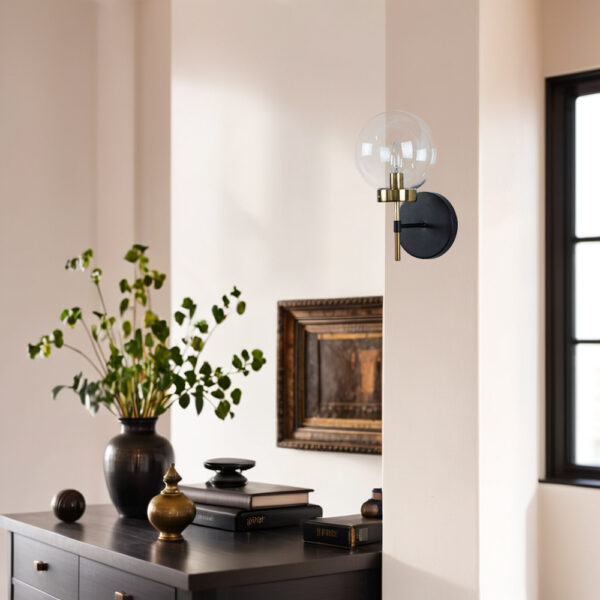 Brass Glow Mid-Century Glass Globe Wall Sconce - Image 11