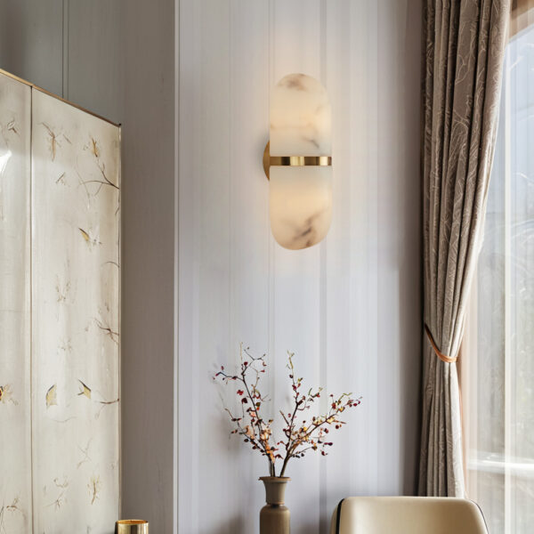 Modern Alabaster-Style Resin Wall Sconce with Metal Frame - Image 6