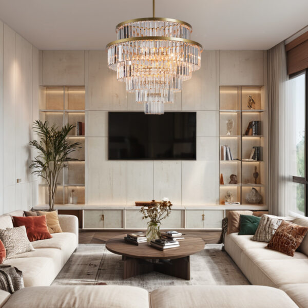 Crystal Elegance Vintage Brass Living Room Chandelier - Image 26