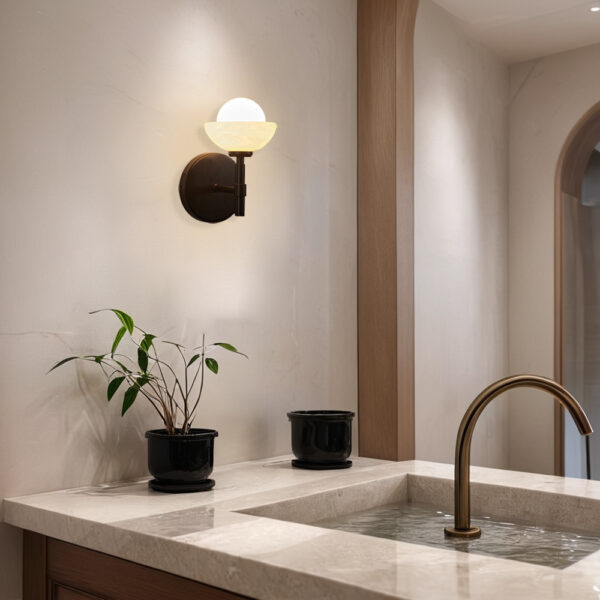 Alabaster Glow Hand-Carved Bathroom Sconce - Image 11