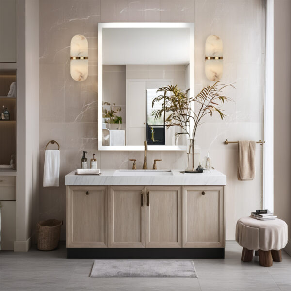 Modern Alabaster-Style Resin Wall Sconce with Metal Frame - Image 11