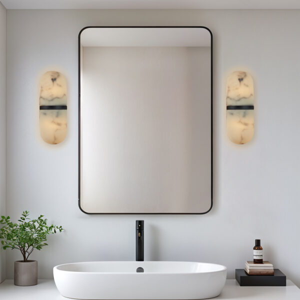 Modern Alabaster-Style Resin Wall Sconce with Metal Frame - Image 23