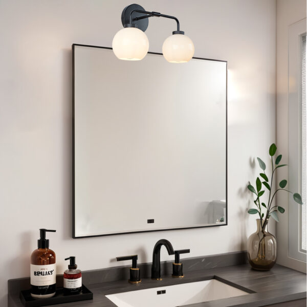 Globe Shade Matte Finish with Brass Accents Double Light Sconce - Image 12