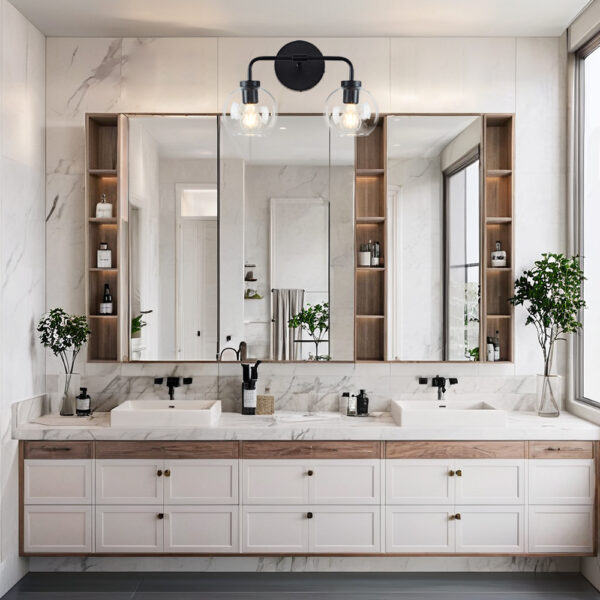 Globe Shade Matte Finish with Brass Accents Double Light Sconce - Image 25