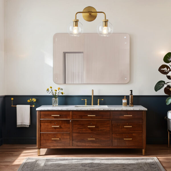 Globe Shade Matte Finish with Brass Accents Double Light Sconce - Image 51