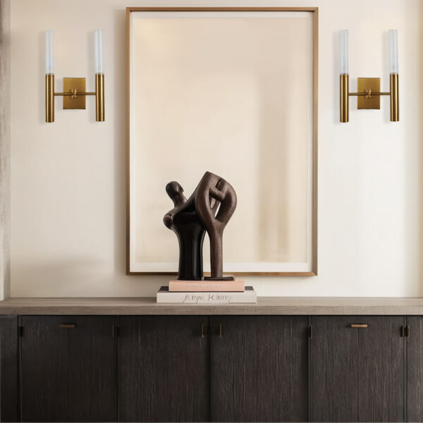 Brushed Brass Double Fluted Glass Tube Wall Sconce - Image 12