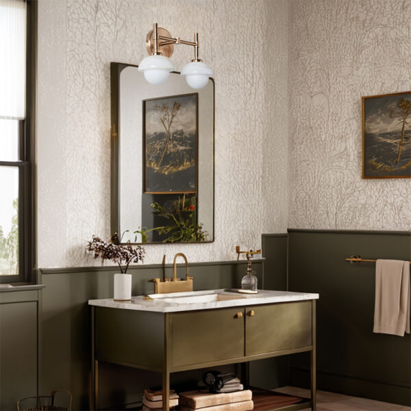 Brass Wall Sconce with Opal Glass Shade and Hand-Carved Alabaster - Image 12