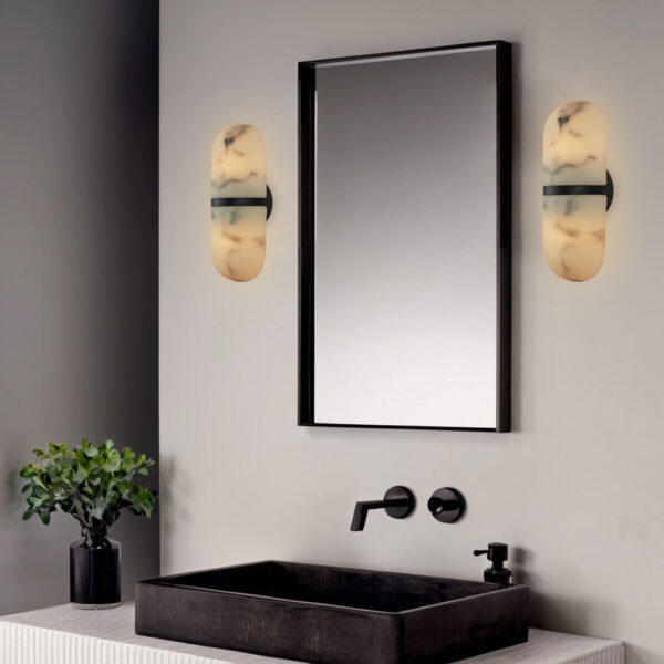 Modern Alabaster-Style Resin Wall Sconce with Metal Frame - Image 24