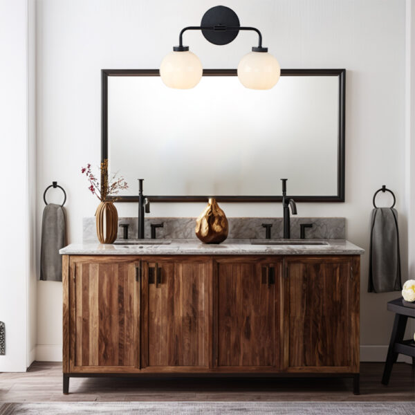 Globe Shade Matte Finish with Brass Accents Double Light Sconce - Image 13