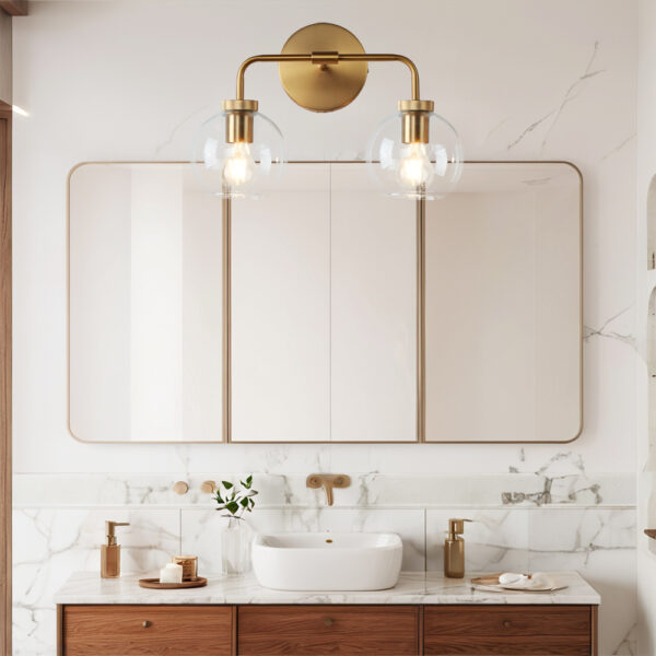 Globe Shade Matte Finish with Brass Accents Double Light Sconce - Image 52