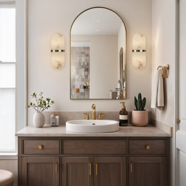 Modern Alabaster-Style Resin Wall Sconce with Metal Frame - Image 12