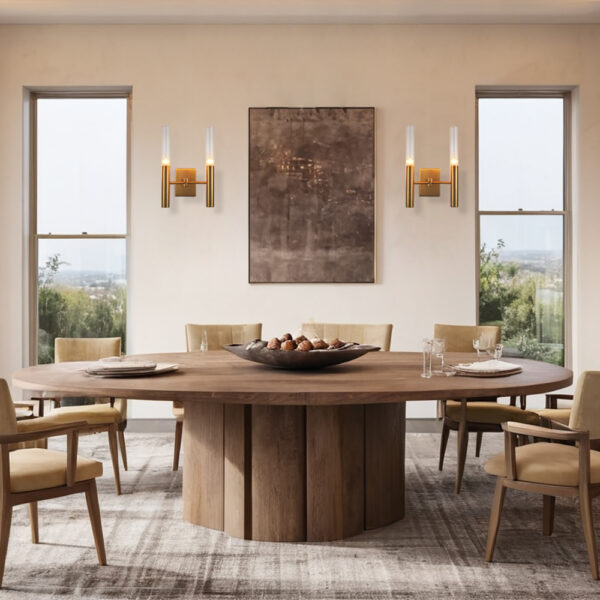 Brushed Brass Double Fluted Glass Tube Wall Sconce - Image 13