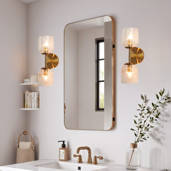 Bell-shaped Fluted Glass Double Wall Sconce - Image 13