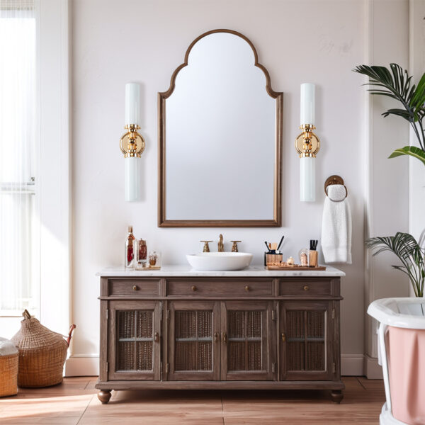 Milk Glass Double Tube Sconce Vanity Light - Image 17