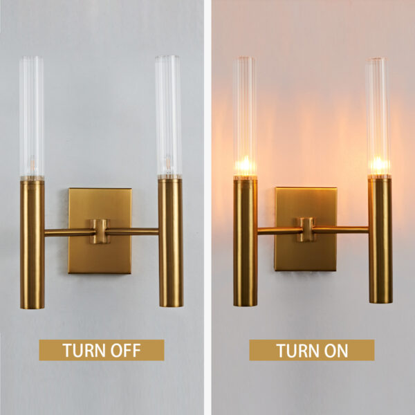 Brushed Brass Double Fluted Glass Tube Wall Sconce - Image 5
