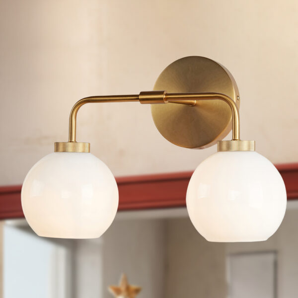 Globe Shade Matte Finish with Brass Accents Double Light Sconce - Image 29