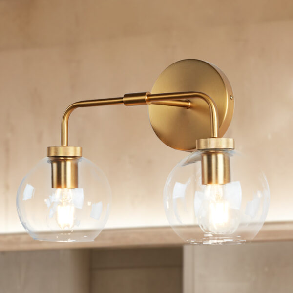 Globe Shade Matte Finish with Brass Accents Double Light Sconce - Image 42