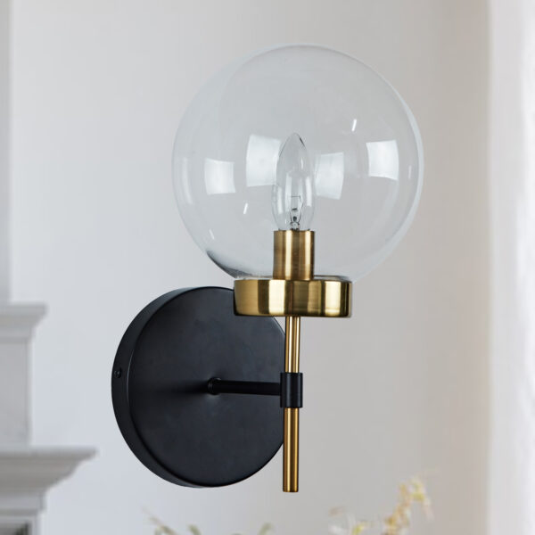 Brass Glow Mid-Century Glass Globe Wall Sconce - Image 3