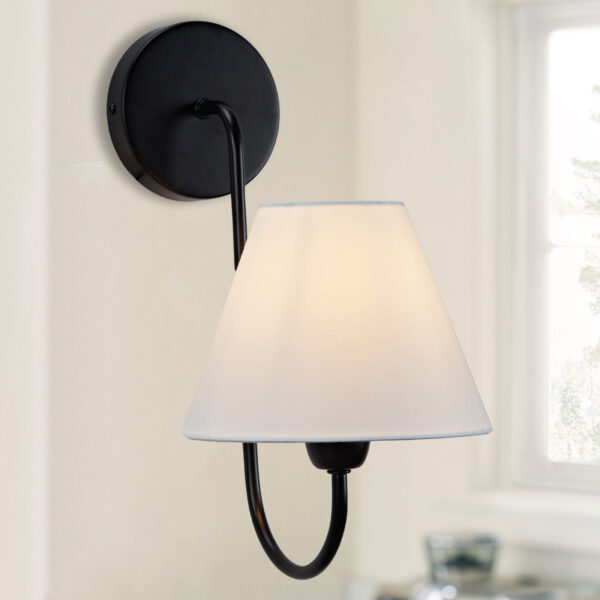 Midcentury Linen Shade Single Swoop Sconce - Image 14