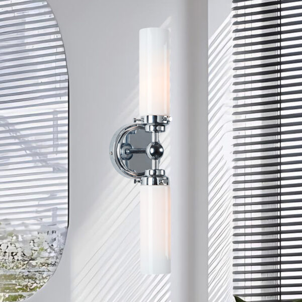 Milk Glass Double Tube Sconce Vanity Light - Image 30