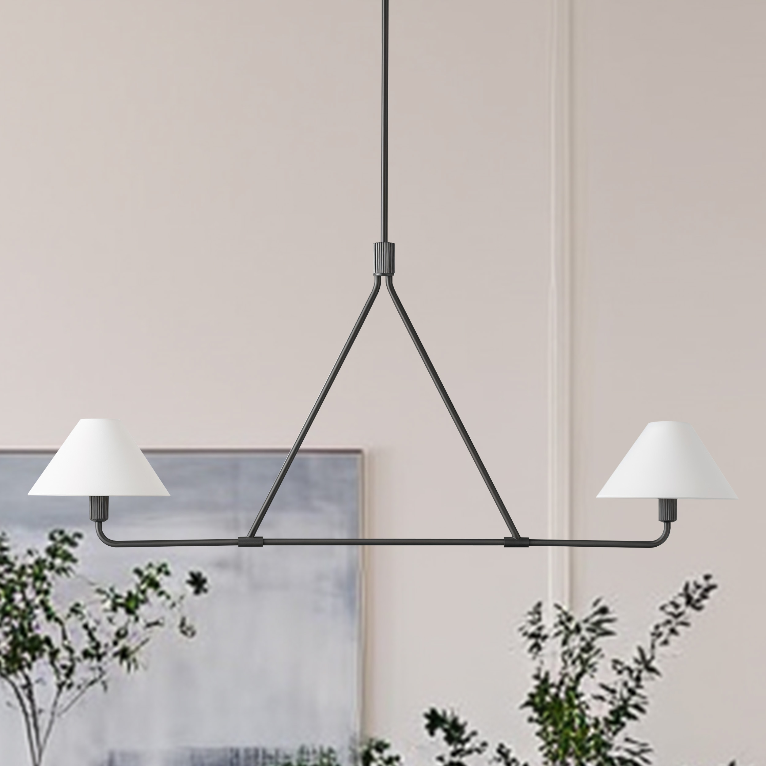 Ivory Linen Conical 2-Light Linear Chandelier - Image 14