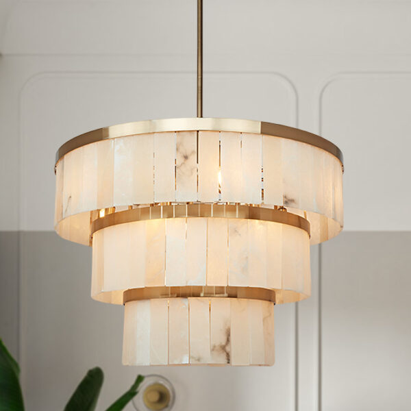 Rustic Round Alabaster 3-Tier Chandelier - Image 3