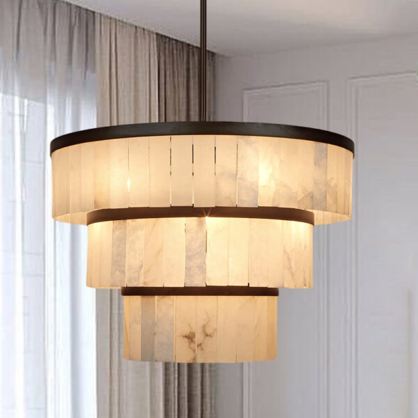 Rustic Round Alabaster 3-Tier Chandelier - Image 21